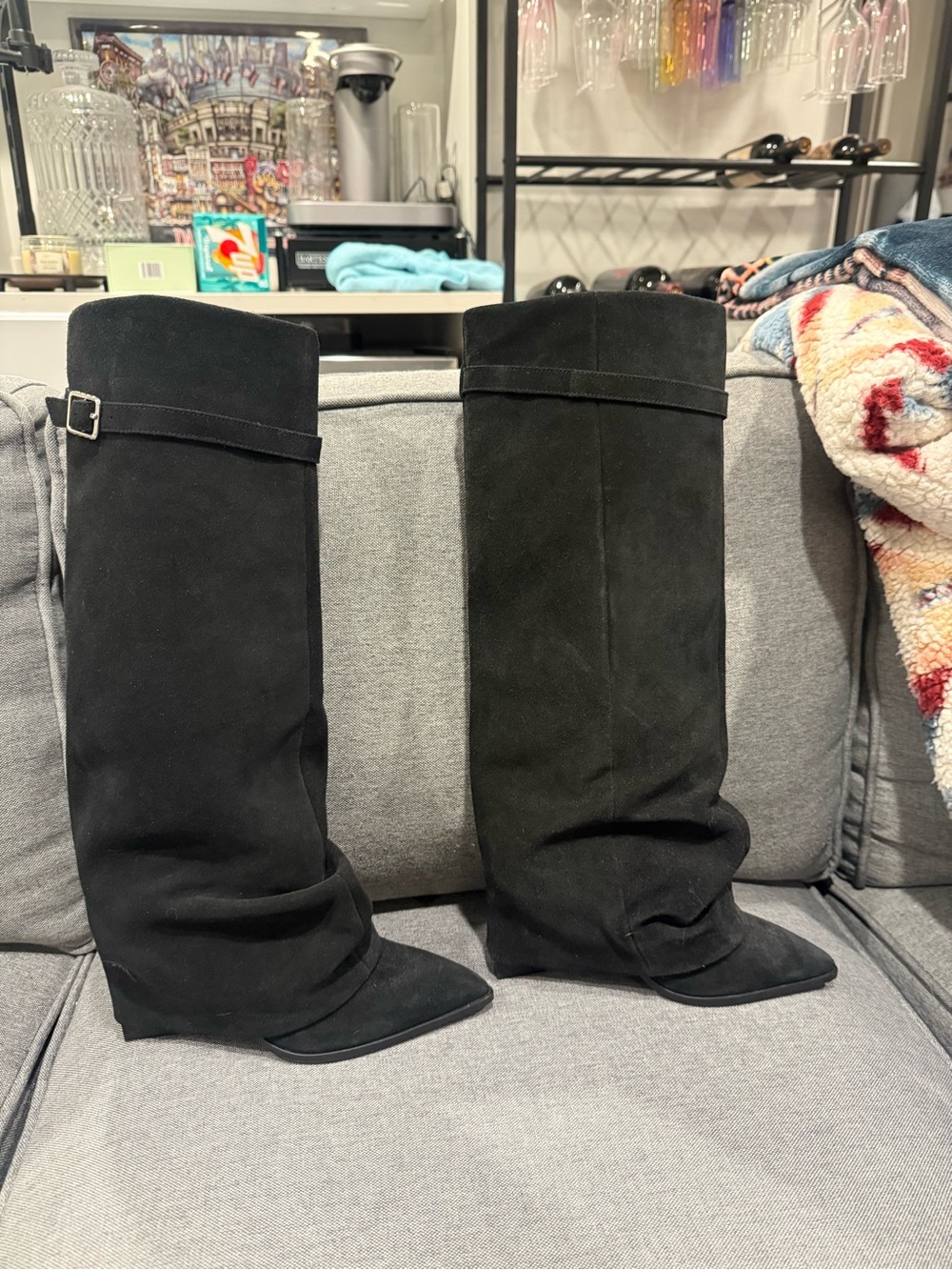 Free People Felicity Foldover Black Suede Pointed Toe Boots